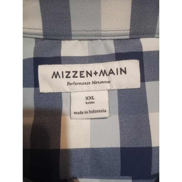 Mizzen Main Shirt Mens 2XL XXL Blue White Check Performance Menswear Trim Fit - Picture 7 of 11